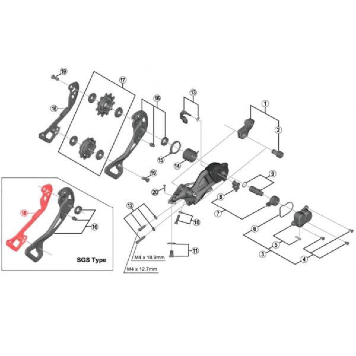 Shimano RD-M9000 SGS aizmugurējā pārslēdzēja iekšējā kāja