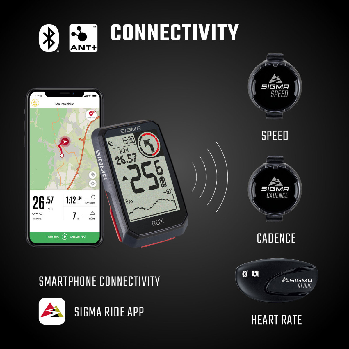 Sigma Sport ROX 4.0 GPS HR velo dators komplekts | Melns