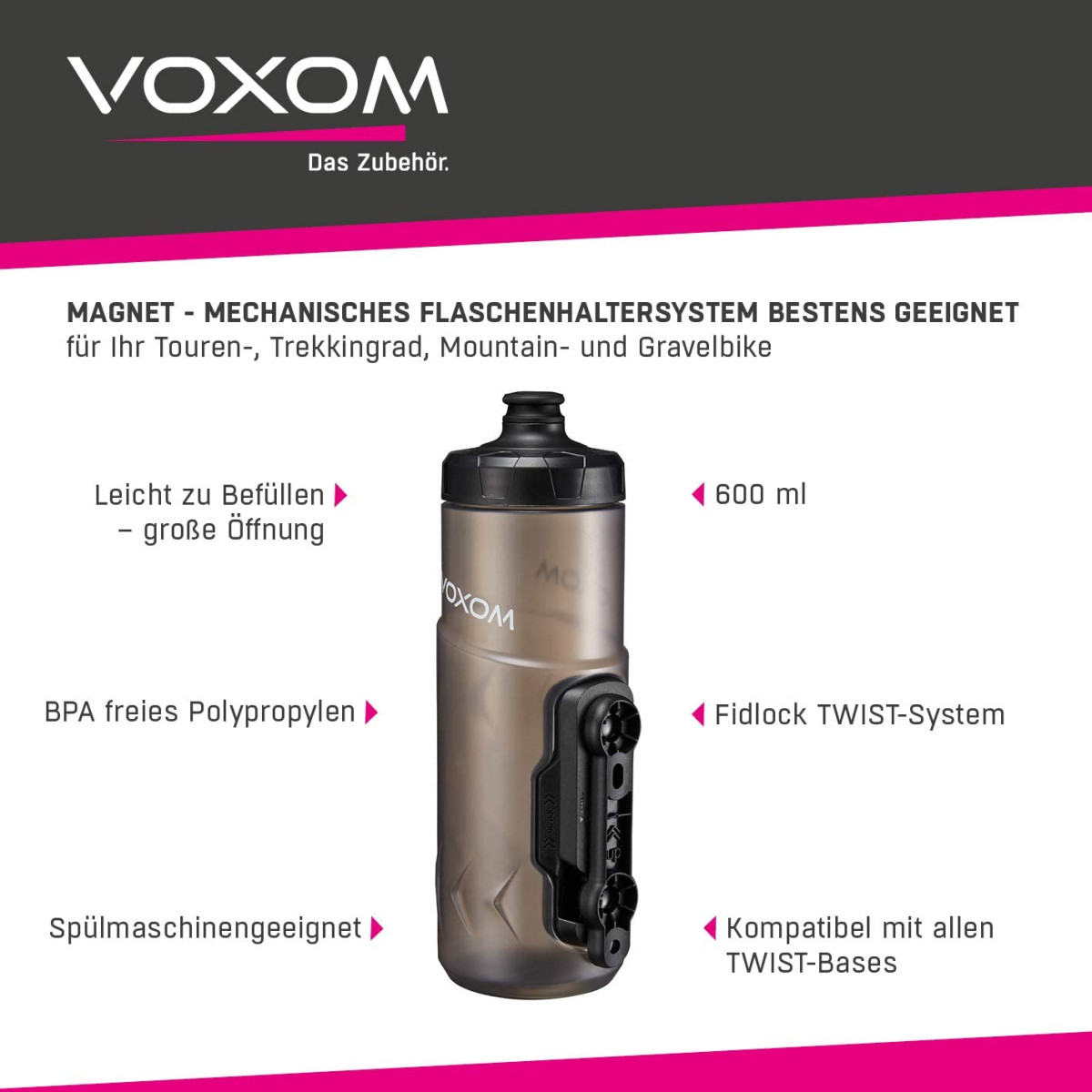 Voxom Fidlock Twist F5 pudeles turētājs ar pudeli